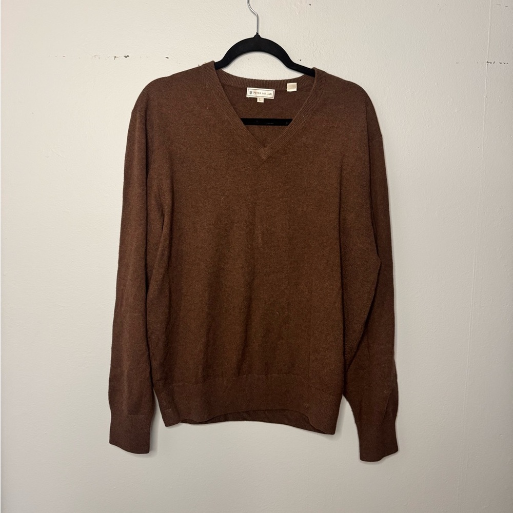 Peter Millar Cashmere Rich Brown V-Neck Sweater